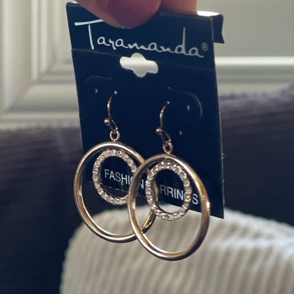 Gold and Sparkly Dangle Hoop Earrings — Taramanda - Picture 9 of 11
